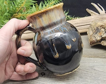 Coffee Cup  Beer Mug Stein Tankard with Dark brown and tan glaze