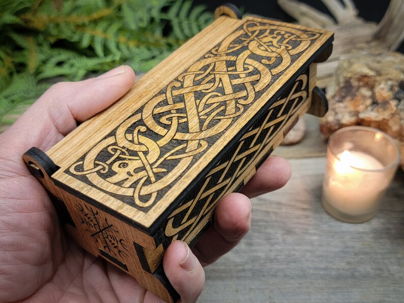 Oak Rune set in wooden box, Elder Futhark Fortune telling Divination Wiccan Norse Scandinavian Viking Witchcraft Pagan sustainable plywood image 5