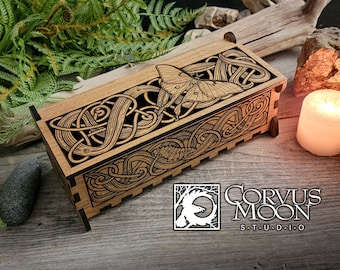 Luna Moth keepsake wooden box pencil potpourri jewelry Incense Celtic knot Pagan alter witchcraft wiccan snail Caterpillar Mother's Day