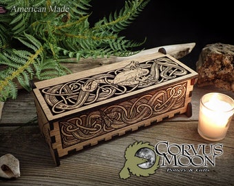 keepsake wooden box Incense pencil potpourri jewelry tree frog Celtic knot Pagan alter ritual witchcraft Wiccan insect moth original art