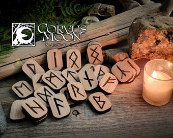 Oak Rune set, Elder Futhark, Fortune telling, Divination, Wiccan, Norse, Scandinavian, Viking, Witchcraft, Pagan, (no box - just runes)