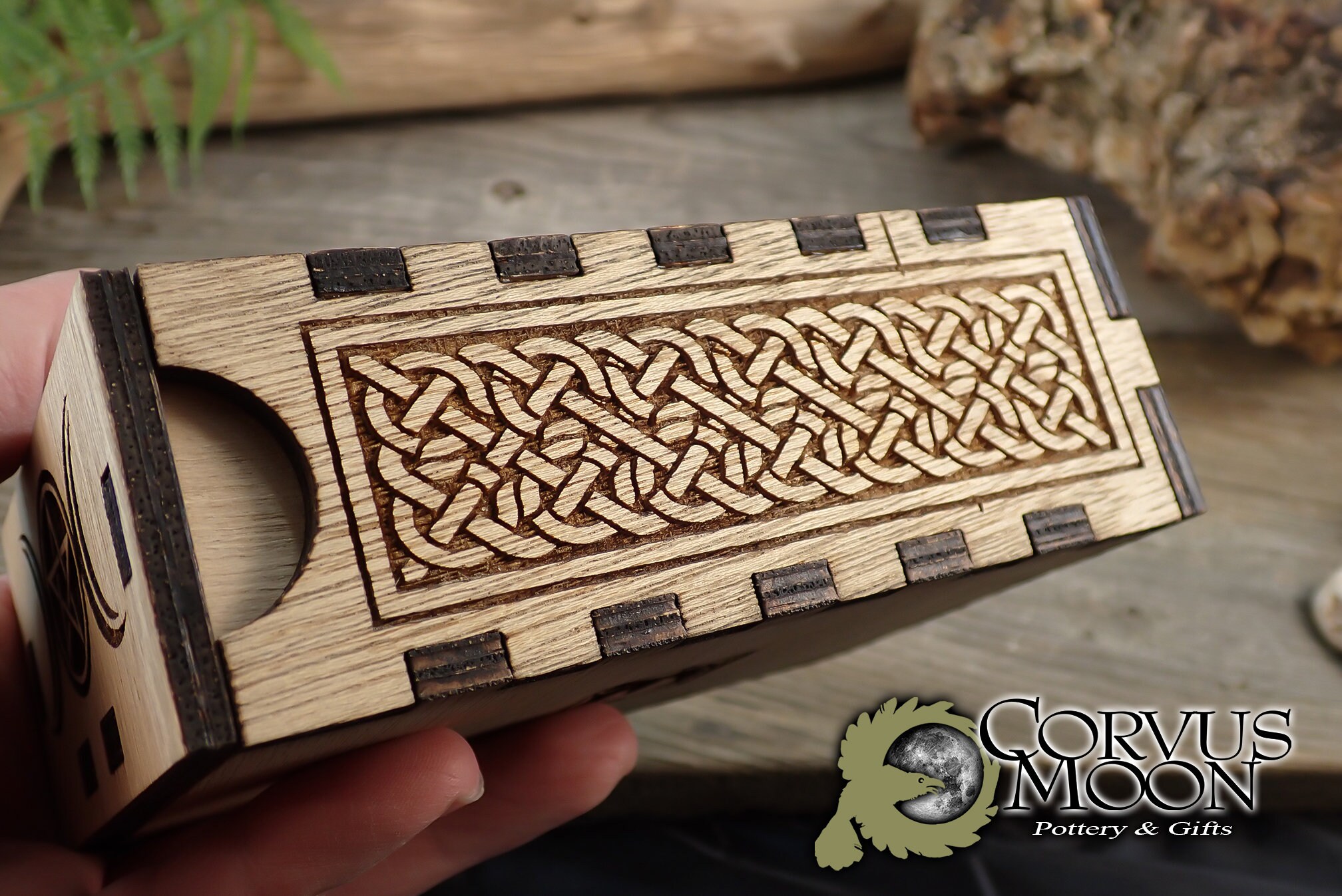 Boîte Rangement Bois Pentagramme - 15x9x5 Cm - Pour Cartes Tarot, Cristaux, Bijoux