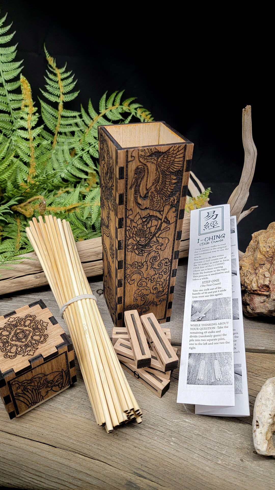 I Ching Stalk Oracle Set With 50 Bamboo Stalks, Decorative