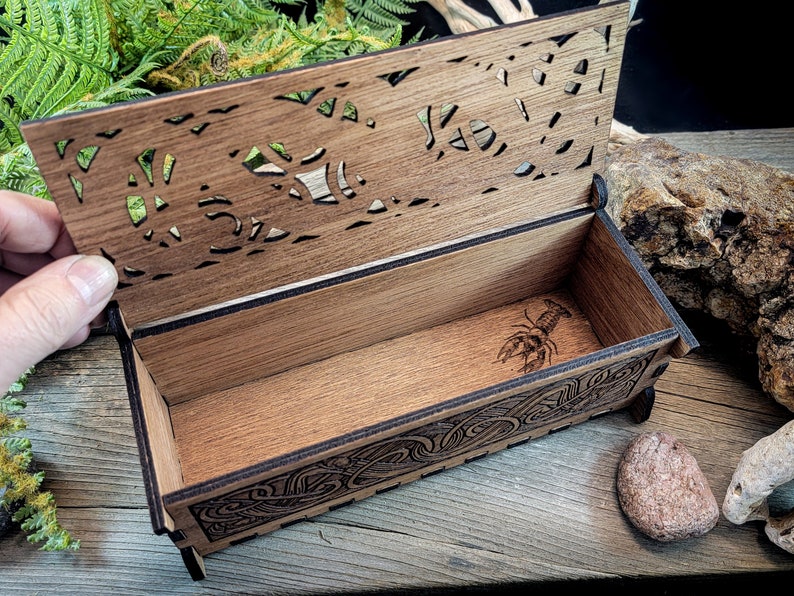 Dragonfly keepsake wooden box pencil potpourri jewelry Incense Celtic knot Pagan alter ritual witchcraft Wiccan snails crayfish Mother's Day image 2