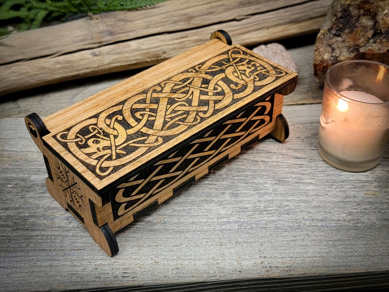 Oak Rune set in wooden box, Elder Futhark Fortune telling Divination Wiccan Norse Scandinavian Viking Witchcraft Pagan sustainable plywood image 3