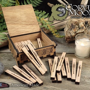 25 Celtic Tree Ogham Staves with special, keepsake box and information booklet - Divination, Pagan, Wicca, Druid, Druidry, Witchcraft