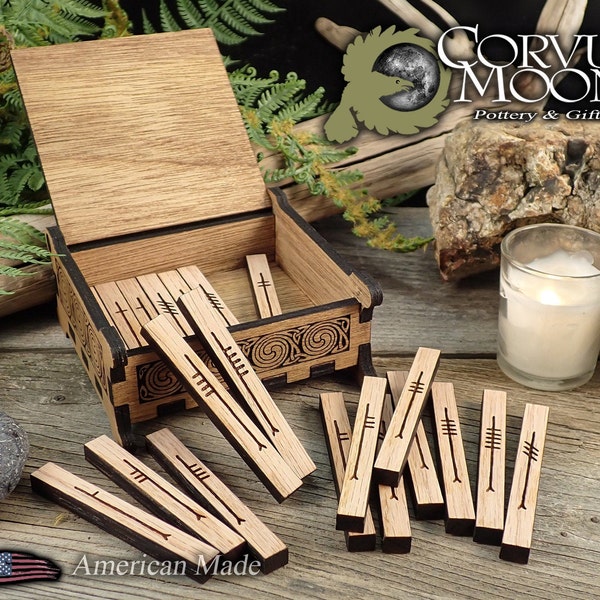 25 Celtic Tree Ogham Staves with special, keepsake box and information booklet - Divination, Pagan, Wicca, Druid, Druidry, Witchcraft