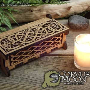 Small Wooden Viking Keepsake Box Wiccan Norse Scandinavian Witchcraft Pagan Candy Incense Sustainable American Wood D&D Dice Pet Urn