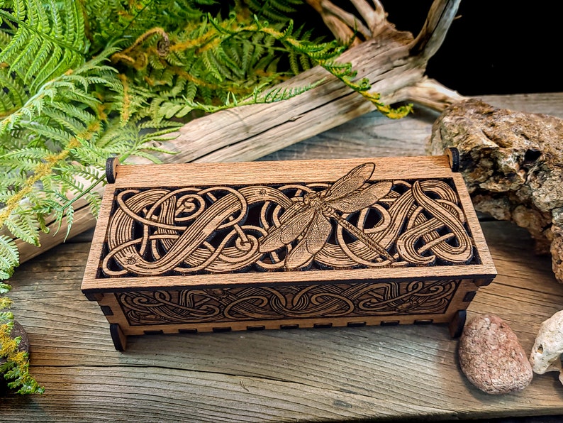 Dragonfly keepsake wooden box pencil potpourri jewelry Incense Celtic knot Pagan alter ritual witchcraft Wiccan snails crayfish Mother's Day image 10