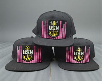 Navy Chief LED Snapback Hat: USN E7-E9 Anchor Pride, Light-Up Modes