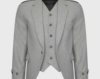 Schotse grijze wollen argyle kiltjack heren bruiloftsjack
