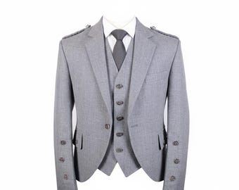 Grijze Schotse Hoogland-wollen argyle-kiltoutfit heren trouwoutfit