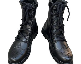 Nya handgjorda svarta herrstövlar i 100 % äkta läder, Ghillie Brogues, skotska halvlånga kiltstövlar