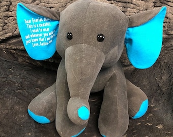 Handmade Memory Elephant, Custom Legacy Plush, Handmade Keepsake from Loved One’s Clothing, Memorial Keepsake Gift, Handmade Memorial Gift