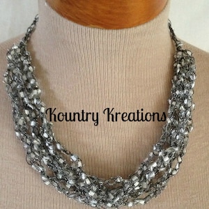 Silver Ladder Yarn Necklace: Crocheted Fiber Jewelry
