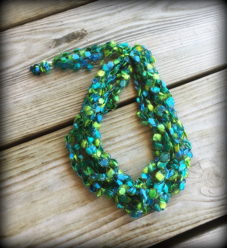 Seascape Ladder Yarn Necklace/Jewelry/Crocheted Ribbon Necklace/Necklace/Fiber Jewelry/Jewelry/Ladder Necklace/Boho/Crochet/Crochet Jewelry image 6