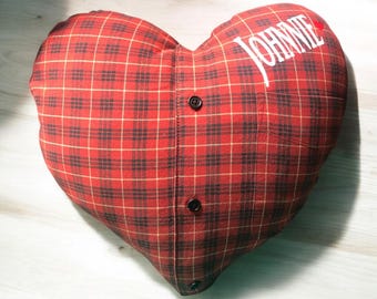 Heart Memory Pillow, Keepsake Memory Pillow, Handmade from Loved One's Shirt,Sympathy Keepsake Pillow, Memorial Gift, Handmade Sympathy Gift
