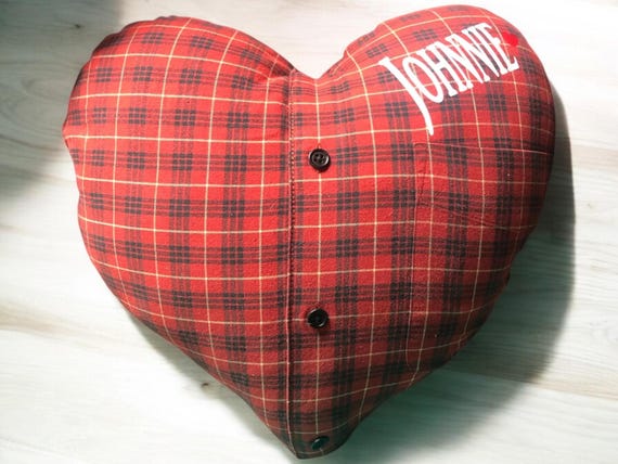 Heart Memory Pillow, Keepsake Memory Pillow, Handmade from Loved One's Shirt,Sympathy Keepsake Pillow, Memorial Gift, Handmade Sympathy Gift