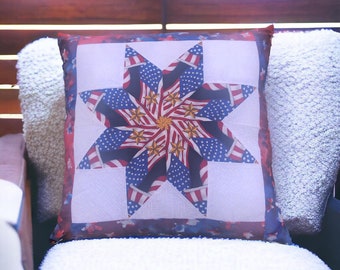 Quilted Red White and Blue Pillow/handmade pillow/Quilted Pillow/ Ready to ship/God Bless America Pillow/Quilted Star Pillow/ Ready to ship