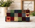 Handmade Quilted Checkbook Cover: Patchwork Fabric Wallet