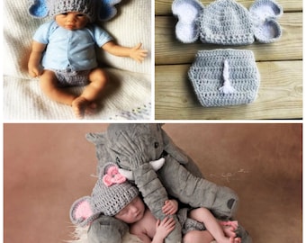 Elephant baby set/Newborn Elephant Set/Baby Girl Gift/Baby shower gift/Ready to ship/Diaper Cover/Crochet hat/Hat and Diaper Cover/