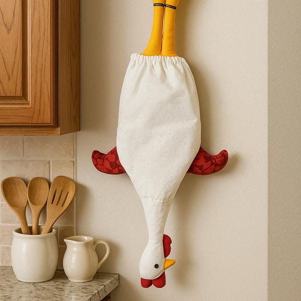 Chicken Grocery Bag Holder, Whimsical Farmhouse Decor, Cute Chicken Bag Holder, Holds Grocery Bags, Gift Idea, Grocery Bag Organizer,