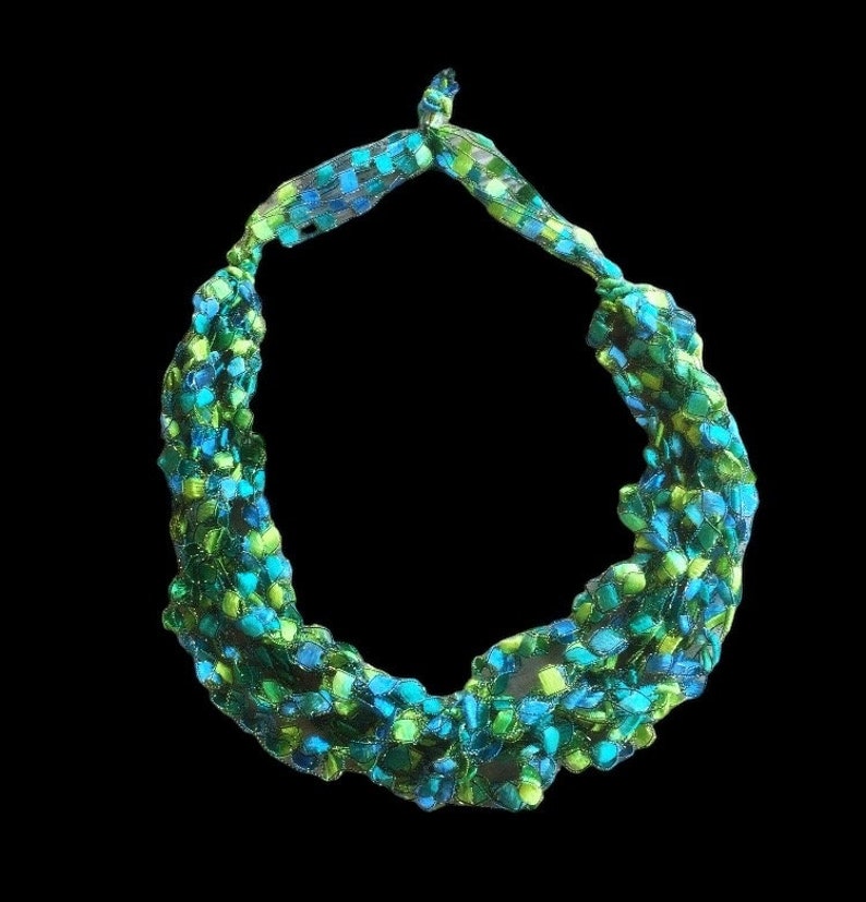 Seascape Ladder Yarn Necklace/Jewelry/Crocheted Ribbon Necklace/Necklace/Fiber Jewelry/Jewelry/Ladder Necklace/Boho/Crochet/Crochet Jewelry image 1