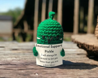 Emotional Support Pickle, Positive Pickle, Crochet Cucumber Ornament with Positive Quote Gift Holiday for Women Men Kids