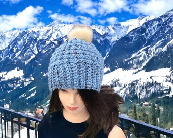 Blue Women's Beanie - Blue Crochet Hat - Women's Winter Hat - Blue Beanie - Blue Crochet Beanie - Blue Puff Beanie - Warm Winter Hat