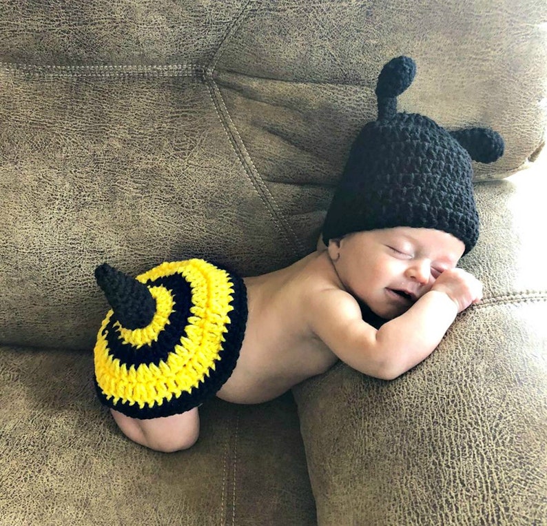Ready to Ship Bee HatBumble BeeCrochet Bumble Bee Hat and Tushie CoverBaby Bumble Bee Hat and Tushie Cover SetCrochet Bumble Bee Set