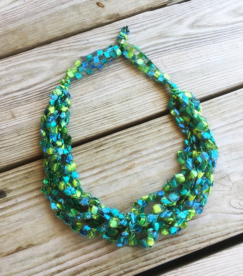 Seascape Ladder Yarn Necklace/Jewelry/Crocheted Ribbon Necklace/Necklace/Fiber Jewelry/Jewelry/Ladder Necklace/Boho/Crochet/Crochet Jewelry image 2