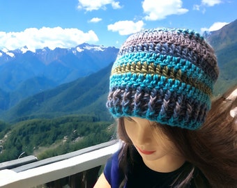 Multicolor Women's Beanie -Crochet Hat - Women's Winter Hat - Beanie - Crochet Beanie - Multi Color Beanie - Warm Winter Hat-Australian Wool