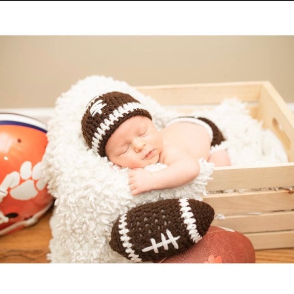 3 piece Crochet football set/Baby football Set/Crochet football Set/Football Set /Hat/Diaper Cover/ Mini Football (Ready to Ship)