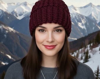 Crochet Beanie with Faux Fur Pom, Handmade Winter Beanie, Warm Soft Acrylic Yarn, Gift for Her, Warm Winter Accessory,  Warm & Stylish Gift