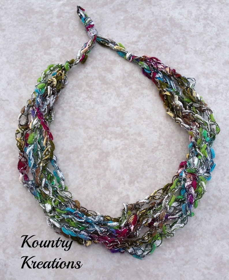 Ladder Yarn Necklace Teal Lime Green Silver and Maroon - Etsy