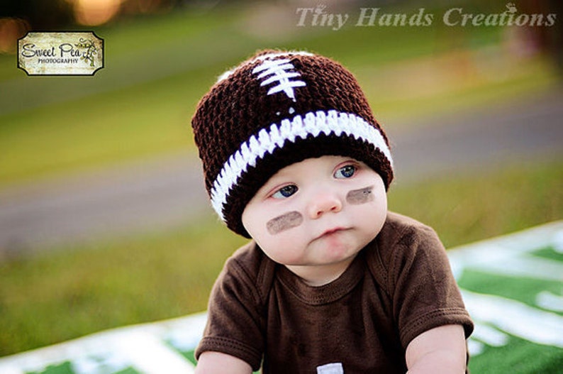 Crochet football hat/football hat/baby football hat/sports hat/football baby shower/ready to ship/infant football hat/crochet beanie image 3