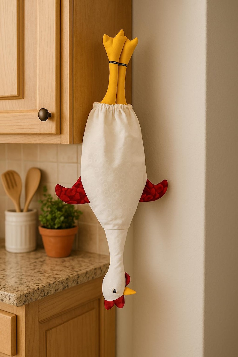 Soporte para bolsas de la compra con forma de pollo, decoración rústica y original, bonito soporte para bolsas de la compra con forma de pollo, ideal para guardar bolsas de la compra, idea de regalo, organizador de bolsas de la compra. imagen 2