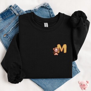 Moletom com letra M de macaco, presente de macaco, suéter de macaco, presente de amante de macaco, moletom de animal, presente de zoólogo, presente de biólogo