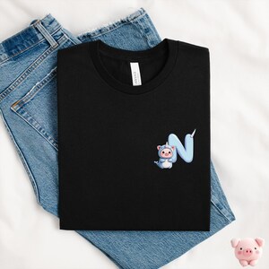 Camiseta Narwhal da letra N, camiseta Narwhal, camiseta Narwhal, camiseta Narwhal Lover, camiseta Pig, presente para amantes de animais, presente para animais Pig Narwhal