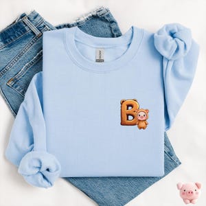 Moletom de urso com letra B, presente de urso, suéter de urso, presente para amantes de ursos, moletom de animais, gola redonda para amantes de animais, presente de zoólogo, presente de biólogo