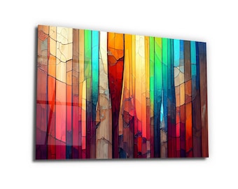 Colorful Abstract Stained Glass Art Panel, Modern Wall Art Prints, Stained Glass Window Hanging Decor Gift, Minimalist Wall Art Decor Gift