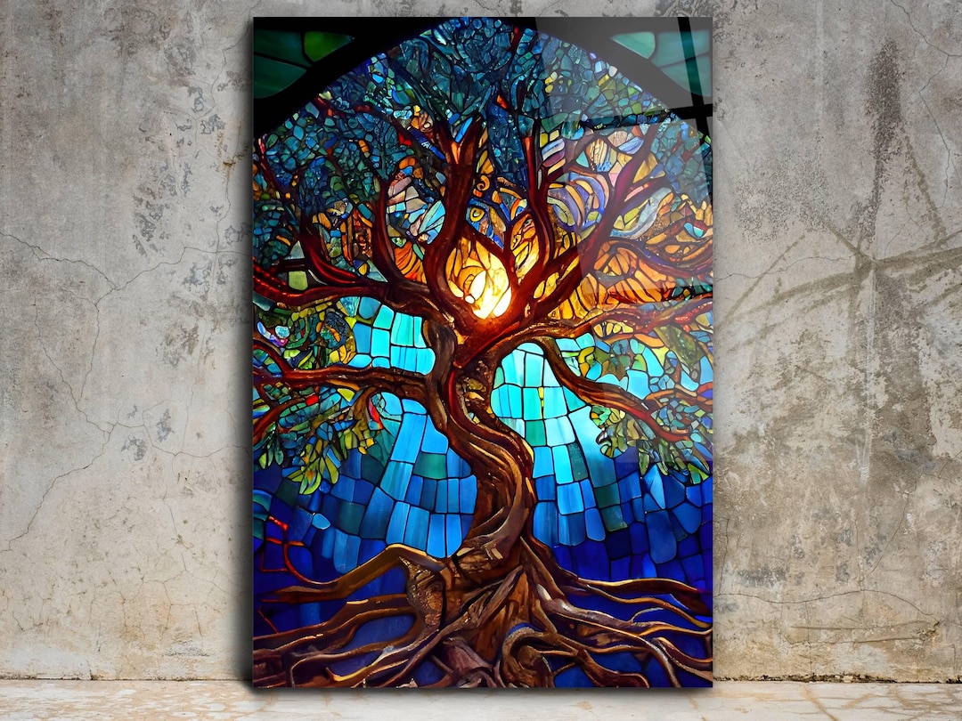 Stained Glass Tree of Life Painting Window Hanging Panel, Stain Glass ...