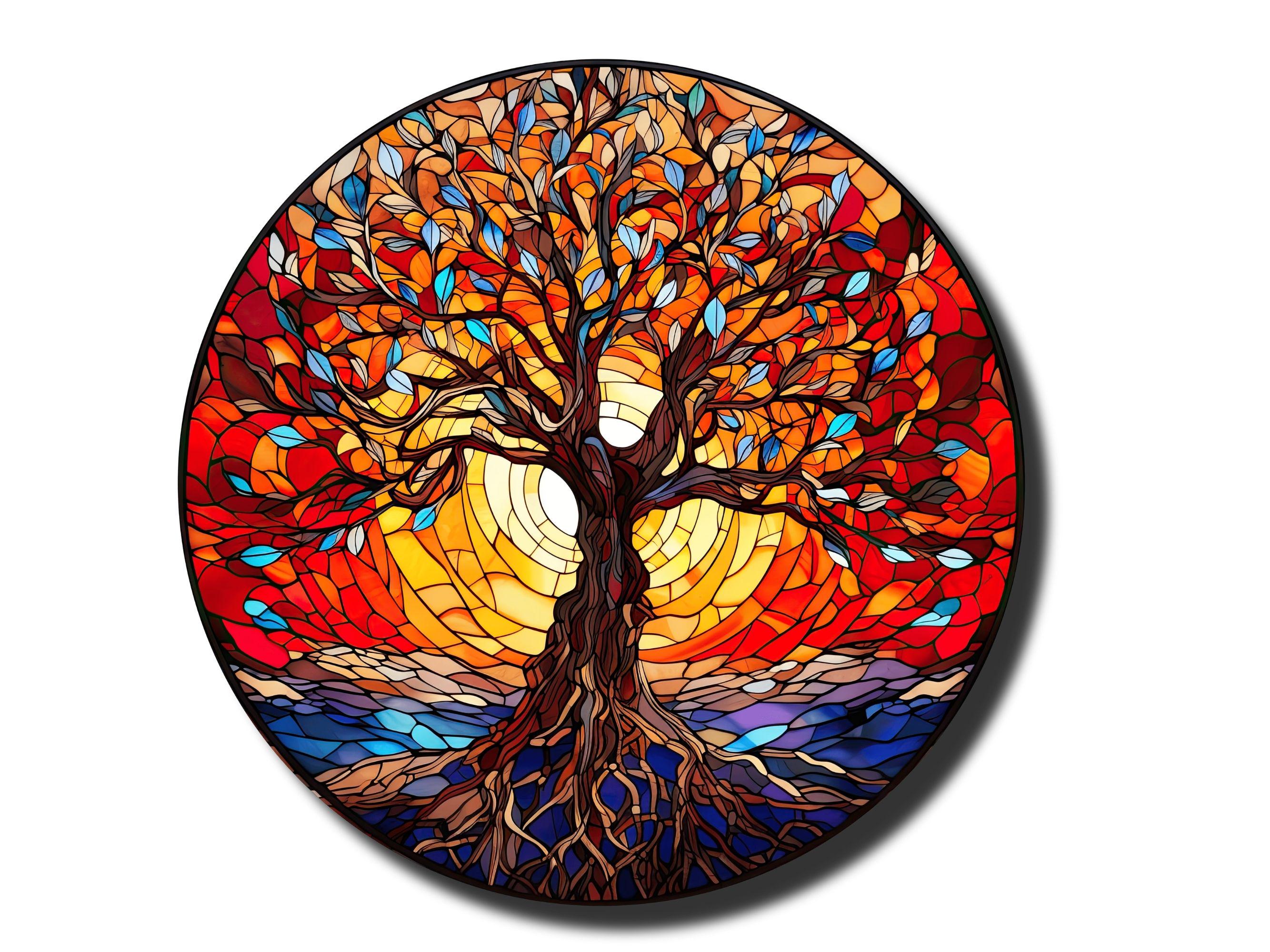 Tree of Life Glass Wall Art Print: Stained Glass Window Hanging Decor ...