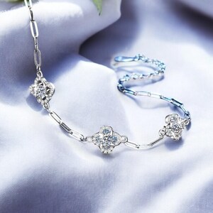 Bracciale di Lusso in Argento S925 con Quadrifoglio - Gioielli da Sposa per Donne 0,6CT