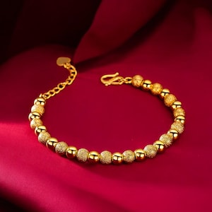 18K Gold 6mm Round Bead Chain Bracelet | Adjustable Classic Wedding Jewelry