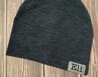 Newborn slouch beanie in blue sweater knit