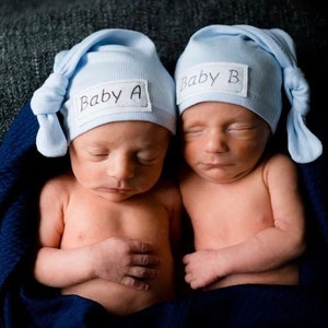 Newborn knot beanie in soft blue jersey rib-knit