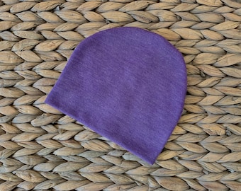 Newborn slouch beanie in purple sweater knit