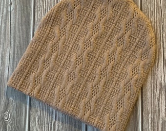 Newborn slouch beanie in taupe sweater knit