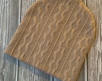 Newborn slouch beanie in taupe sweater knit